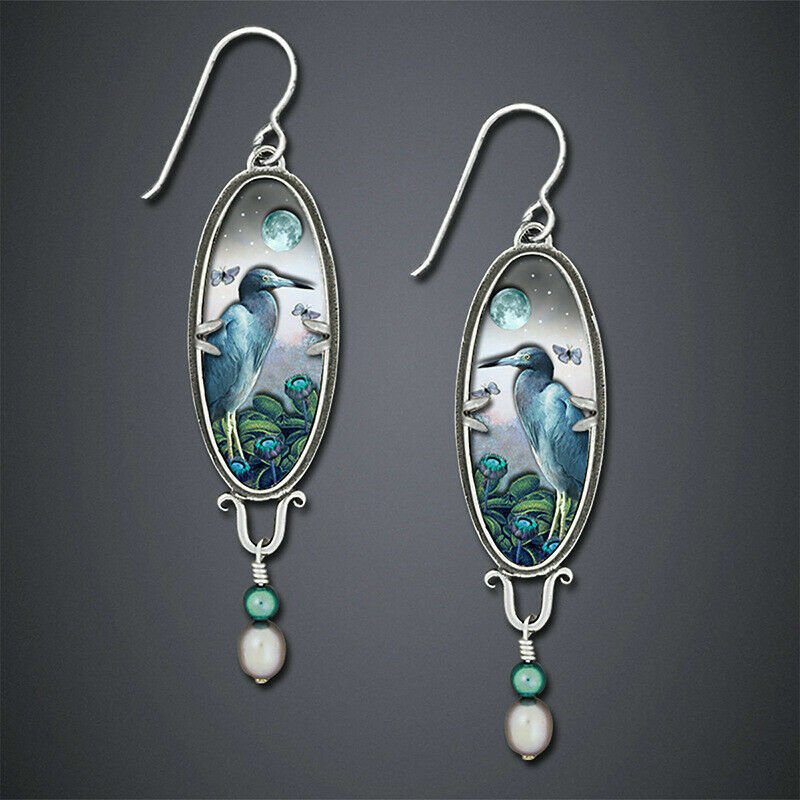 Unique New Silver Plated Bird & Bead Hook Dangle Drop Earrings