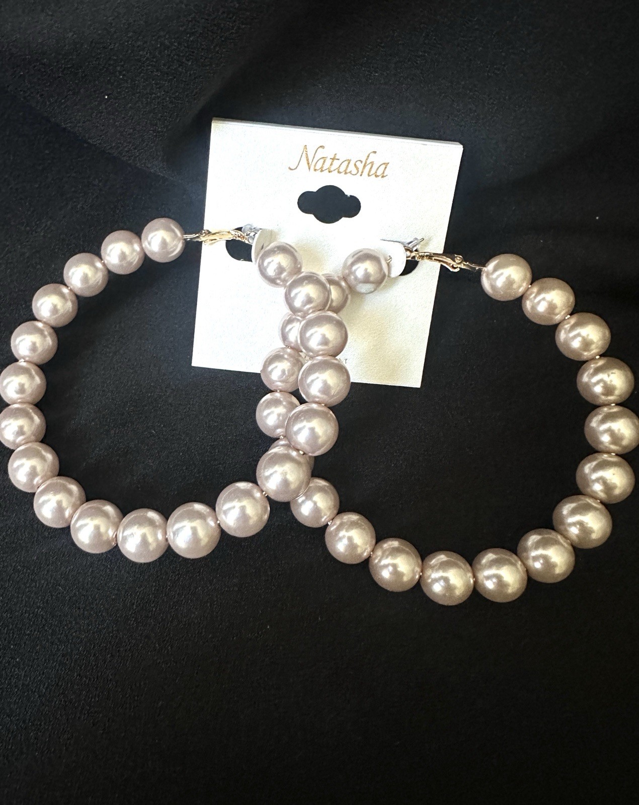 Natasha Oversized Pearl Hoop Earrings 3.5” In