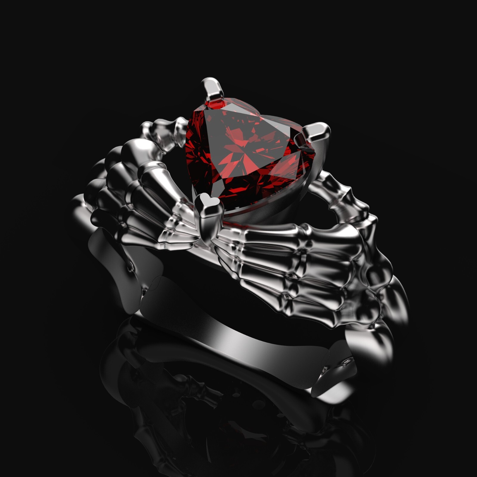 Claddagh Ring Black Heart Gem Sterling Silver Gothic Skull Engagement Ring
