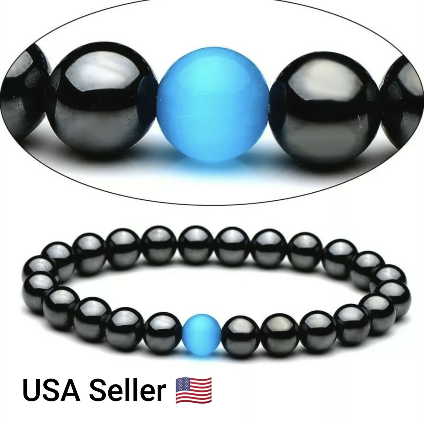 New 8mm Beads Hematite Fashion Lava Stone Opal Bracelets Men Natural Obsidian