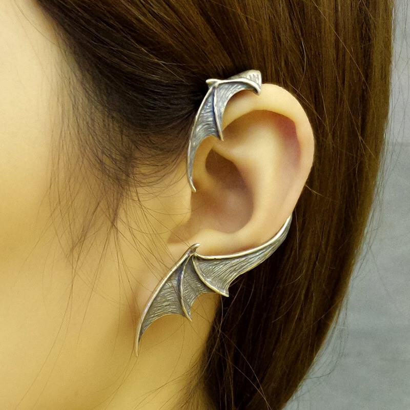 Anti-allergic Gothic Bat Wing Ear Clip Ear Sterling Silver Climber Earrings Fast