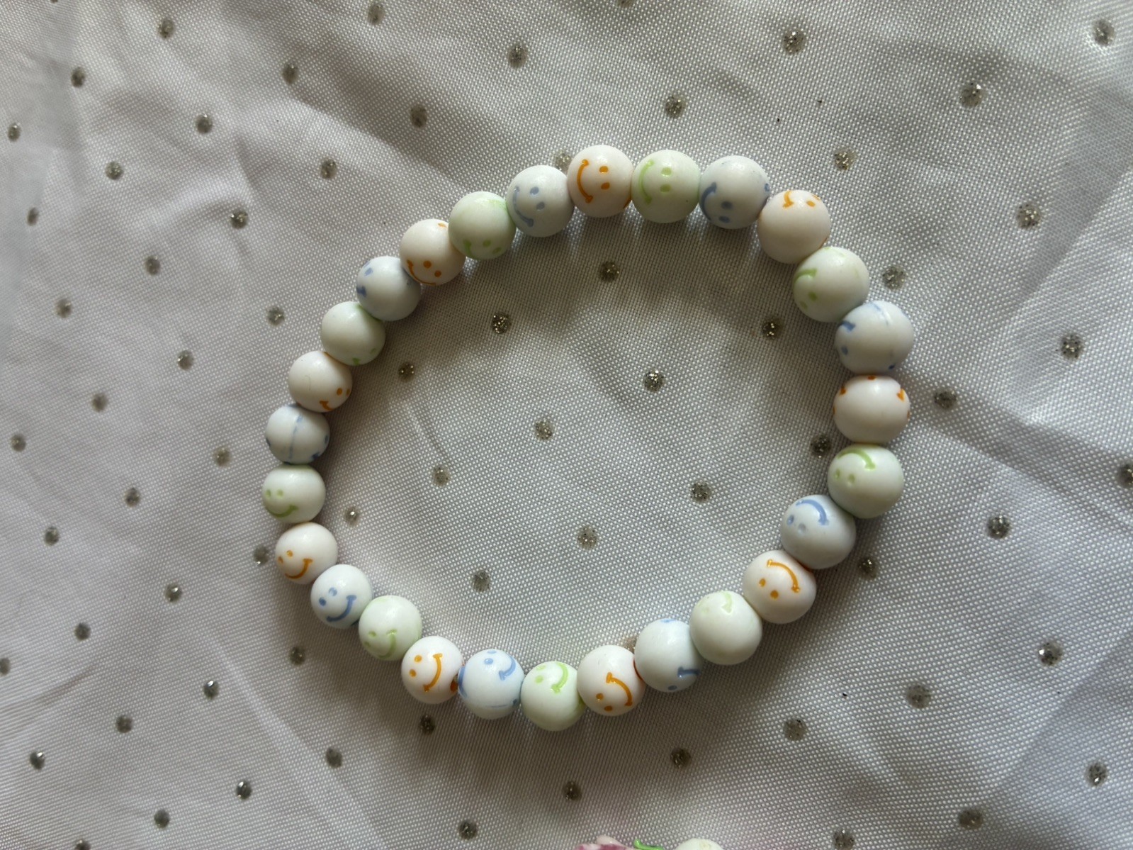 3 x Glass & Plastic Beaded Bracelets – Handmade – Pale Pink, Grey & White