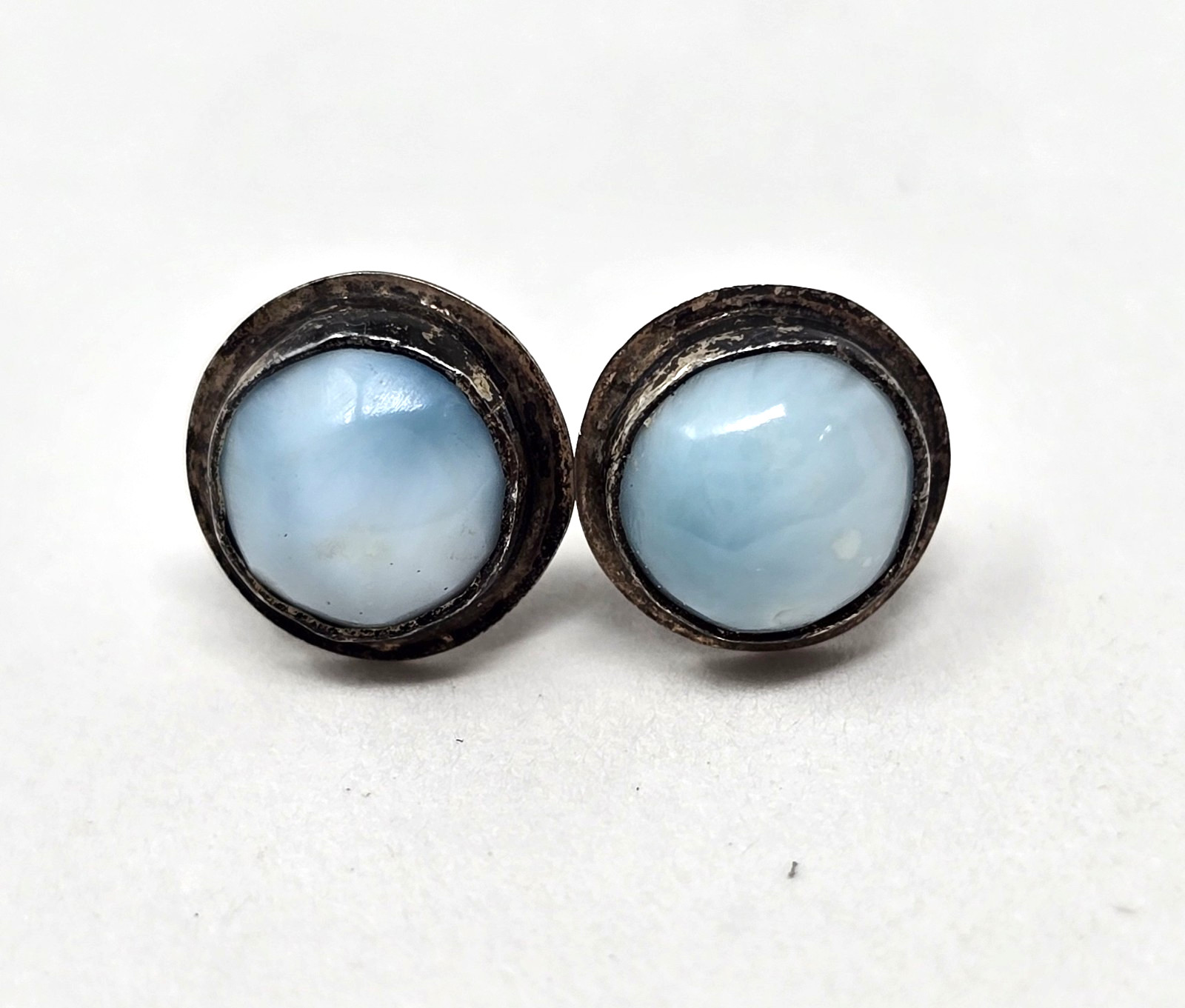 925 Sterling Silver Natural Larimar Post/Stud Earrings – 8mm