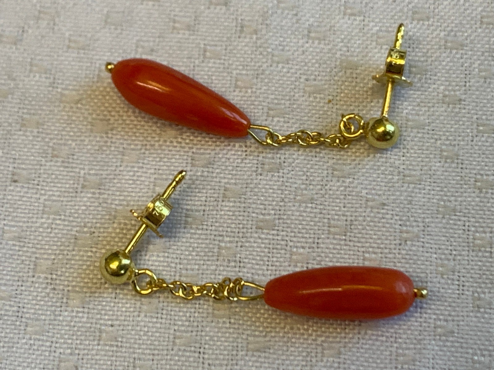 14K Yellow Gold Earrings 1.62g Fine Jewelry Coral Look Dangle Studs *READ*