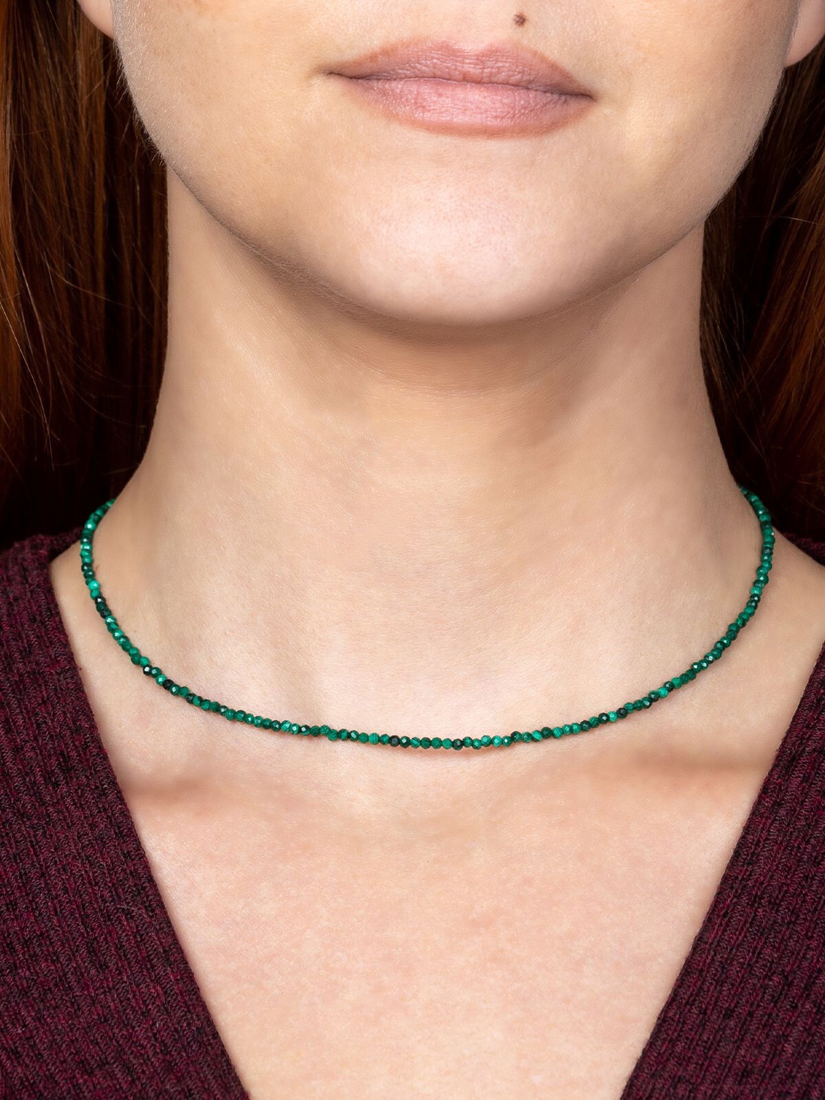2mm Malachite Choker Natural Green Stone Facted Necklace Healing Reiki Gift