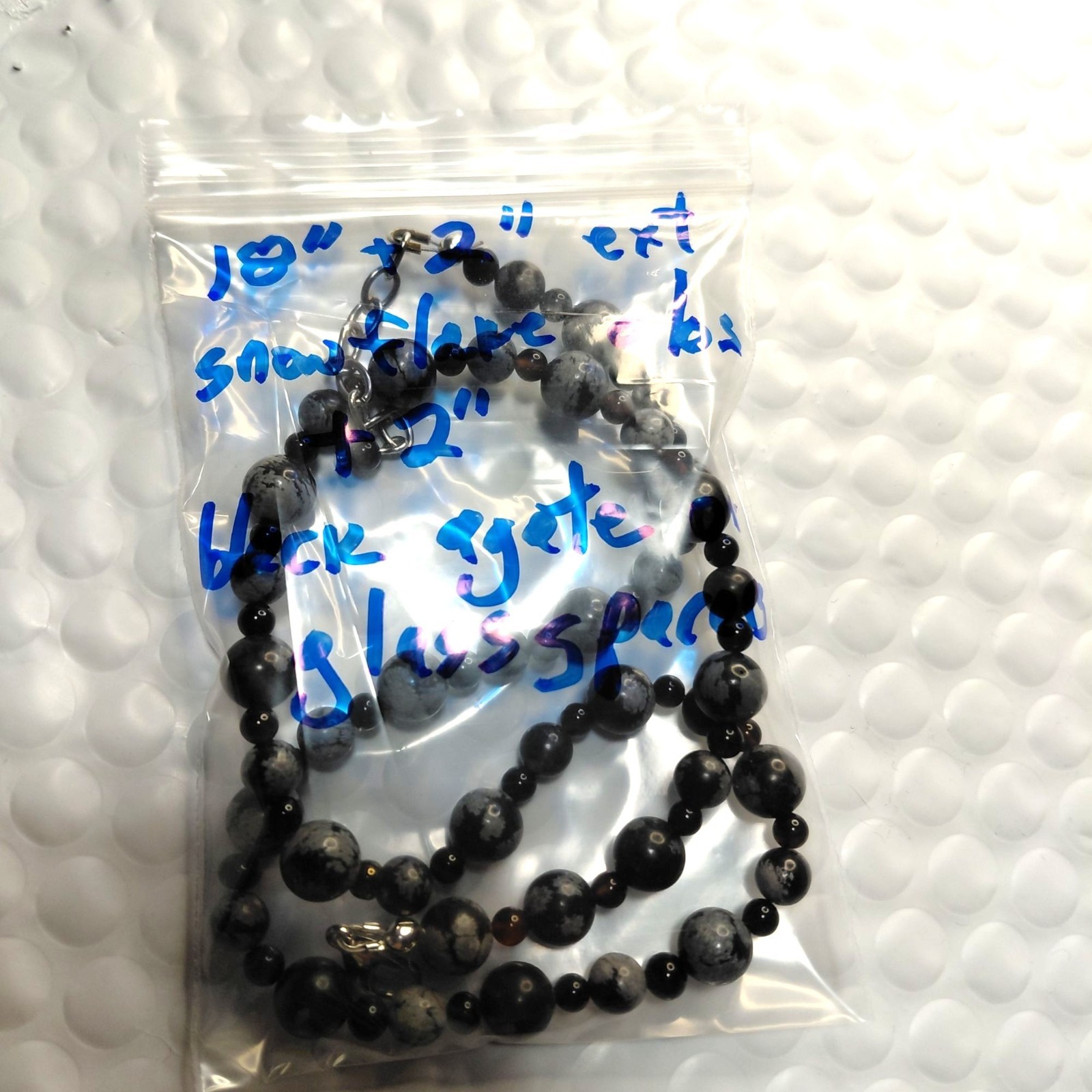 Snowflake obsidian necklace black agate spacers