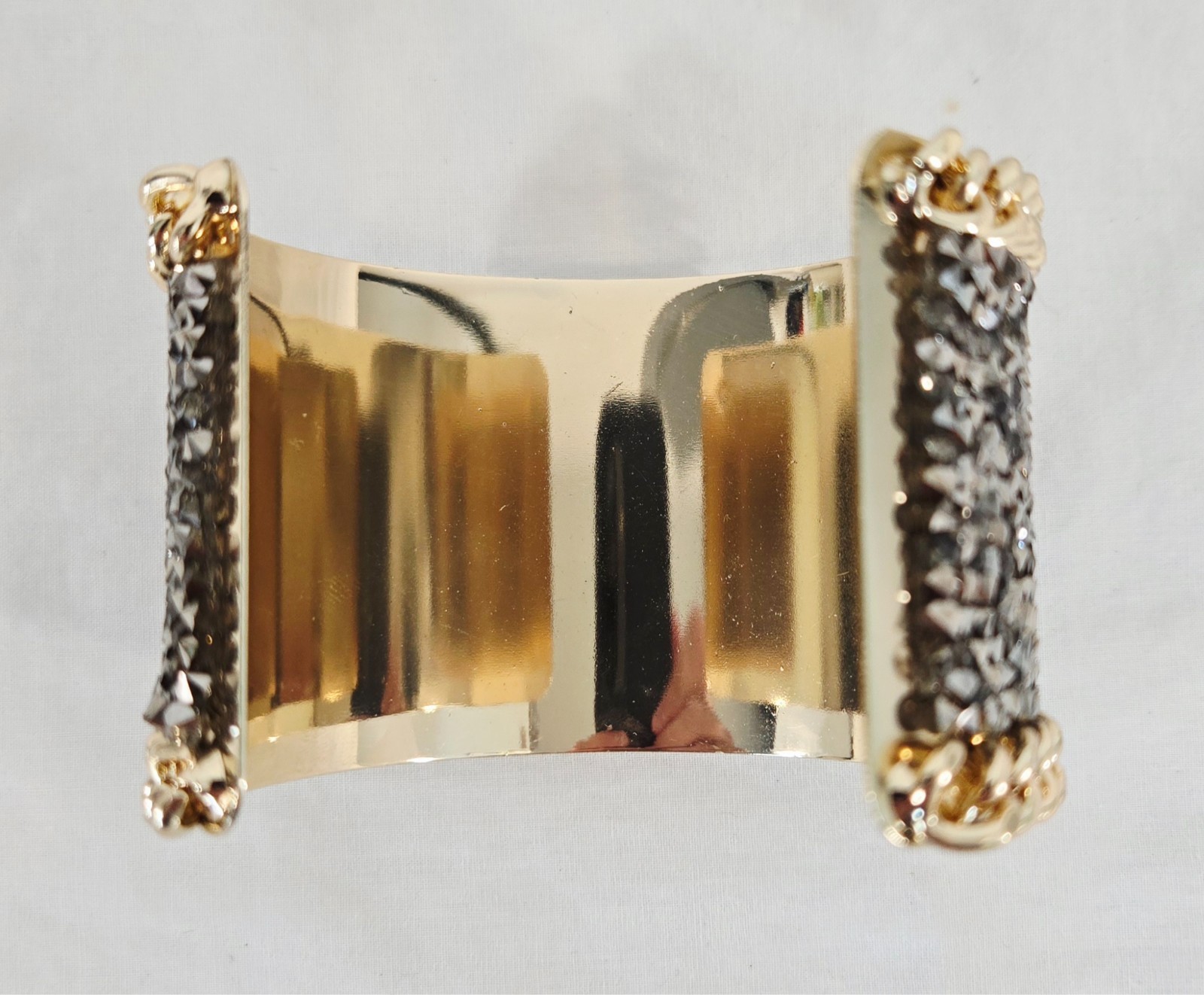 Lisa Kim Accessories Gold Tone and Gunmetal Pave Set Stones Cuff Bracelet, NEW