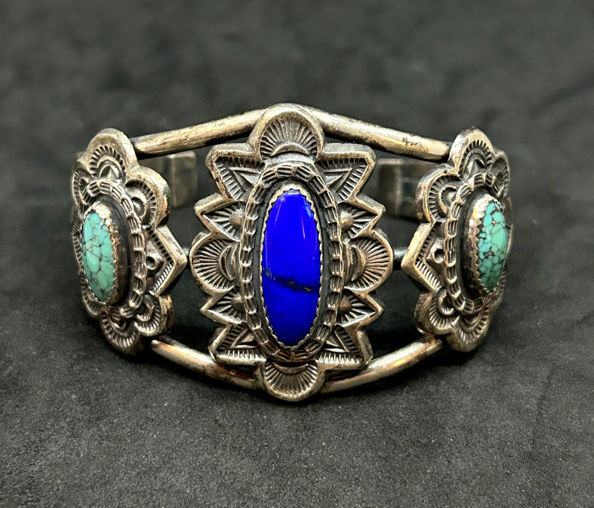 925 Sterling Navajo Lapis Turquoise 41mm Cuff Bracelet 7in – 44.63g