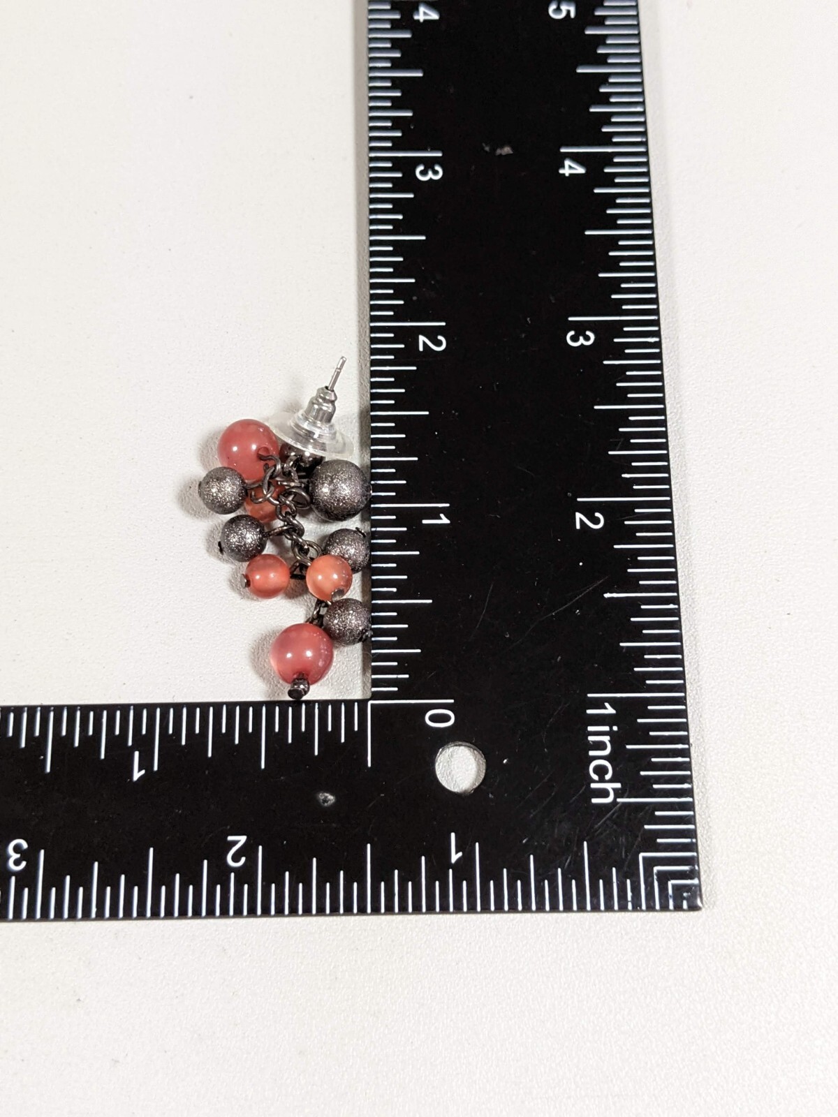Gunmetal Gray Pink Textured Round Bead Cluster Dangle Pierced Earrings