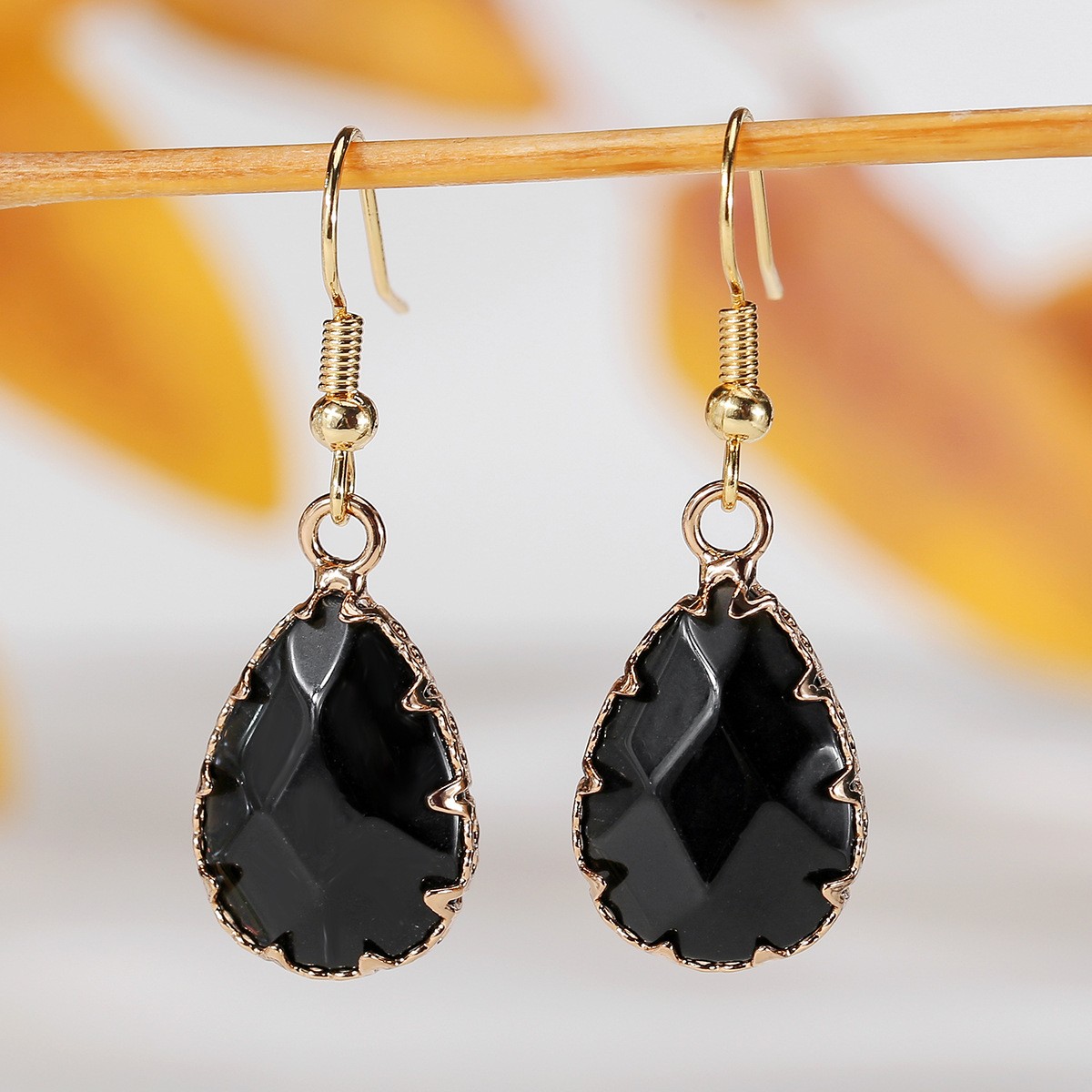 Pretty Multicolor Natural Stone Crystal Agate Water Droplet Gems Hook Earrings