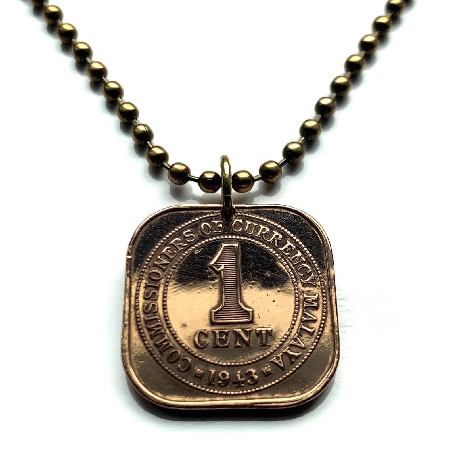 1943 UK Malaysia Borneo Singapore ¢ coin pendant World War 2 Kuala Lumpur 003841