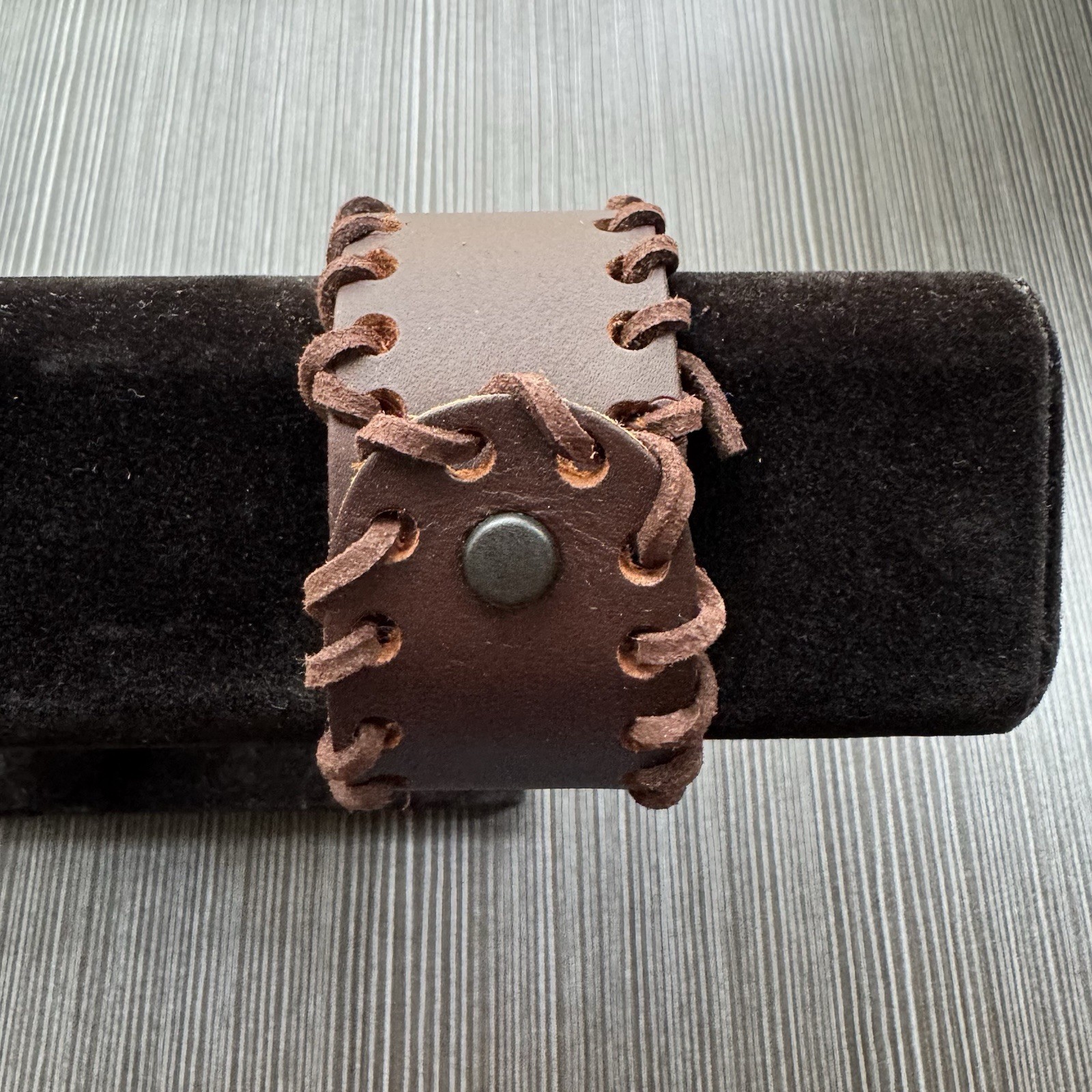 Lot of 2 Vegan Leather Cuff Bracelets Dark and Light Brown Snap Closure Boho