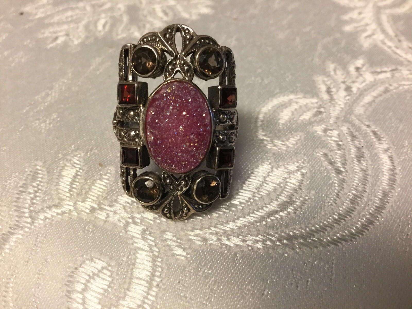 Vintage Nicky Butler NB Statement Garnet Pink Druzy Sterling Ring Sz 7
