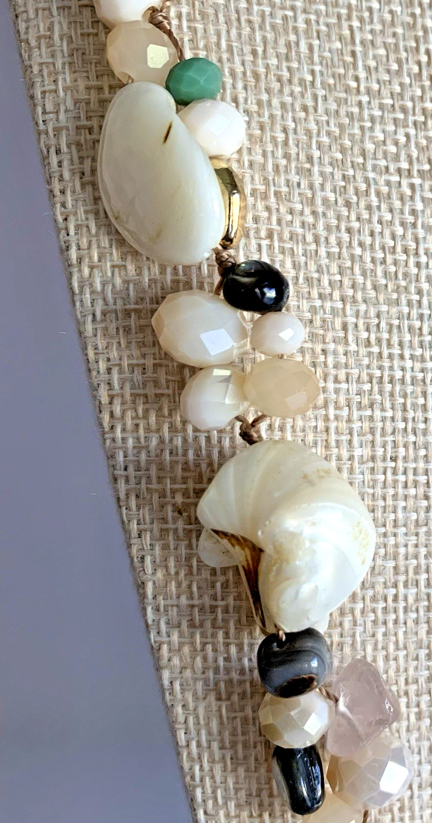 Mixed Metal Necklace Stone Shell & Acrylic Beaded Gold Tone Chain