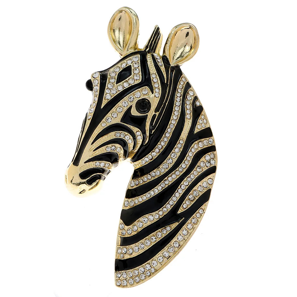 Women Men Classic Crystal Zebra Head Badges Pins Unisex Exquisite Animal Brooch