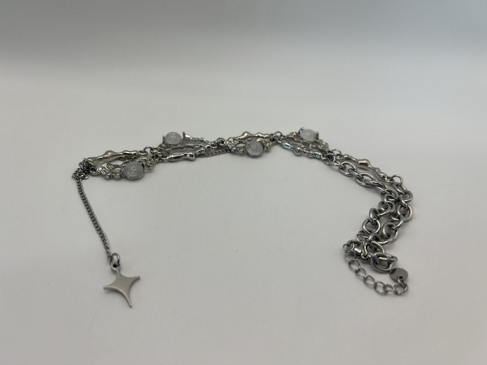 Necklace Silver Tone Layered Star Pendant Y-Drop Chain Celestial Statement