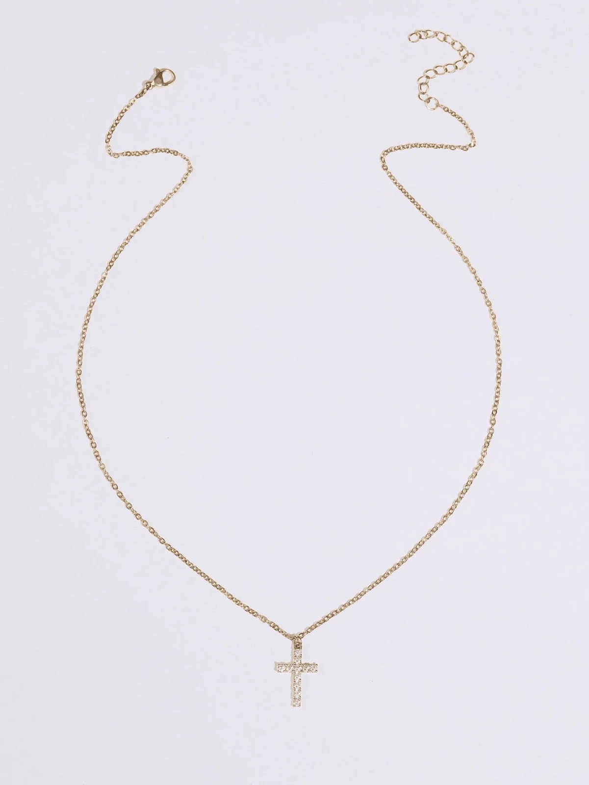 ELEGANT WOMEN’S GOLD COLOR CZ CROSS PENDANT NECKLACE CHAIN GIFT FOR HER USA