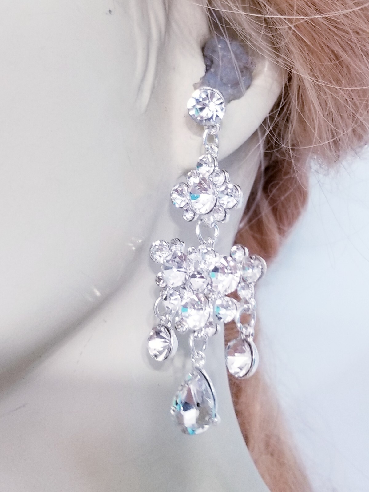 Clear Rhinestone Drop Earrings Bridesmaid Prom Pageant Jewelry 3 inch