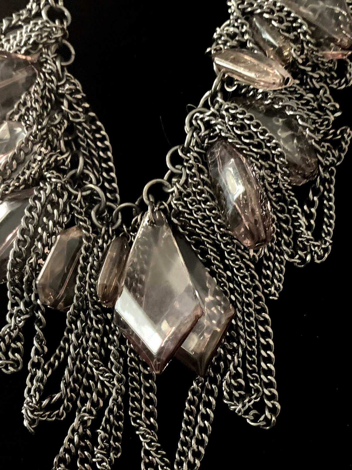 Stunning Dark Silver w/ Dark Gray Crystal Like Gemstones Necklace
