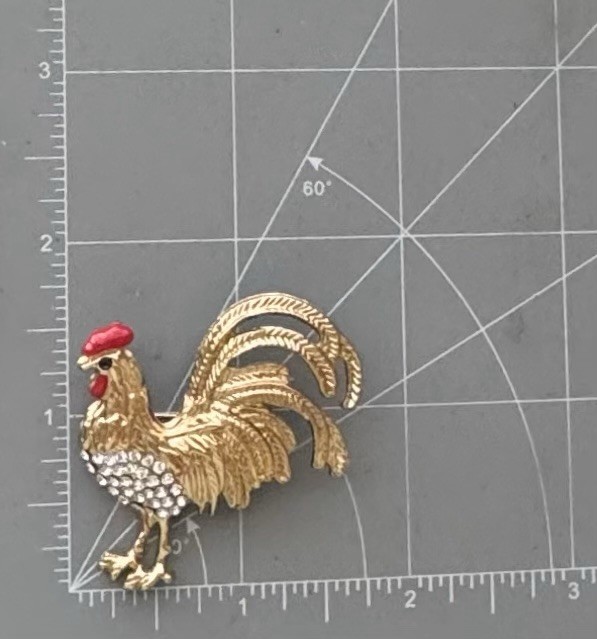 Rooster Brooch pin Enamel On Metal with crystals