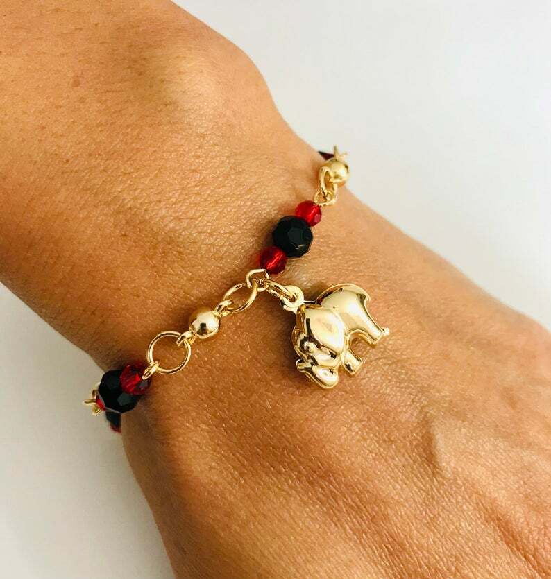 18K GOLD FILLED ELEPHANT BRACELET 7.5 LUCK / PULSERA DE ELEFANTE . B139