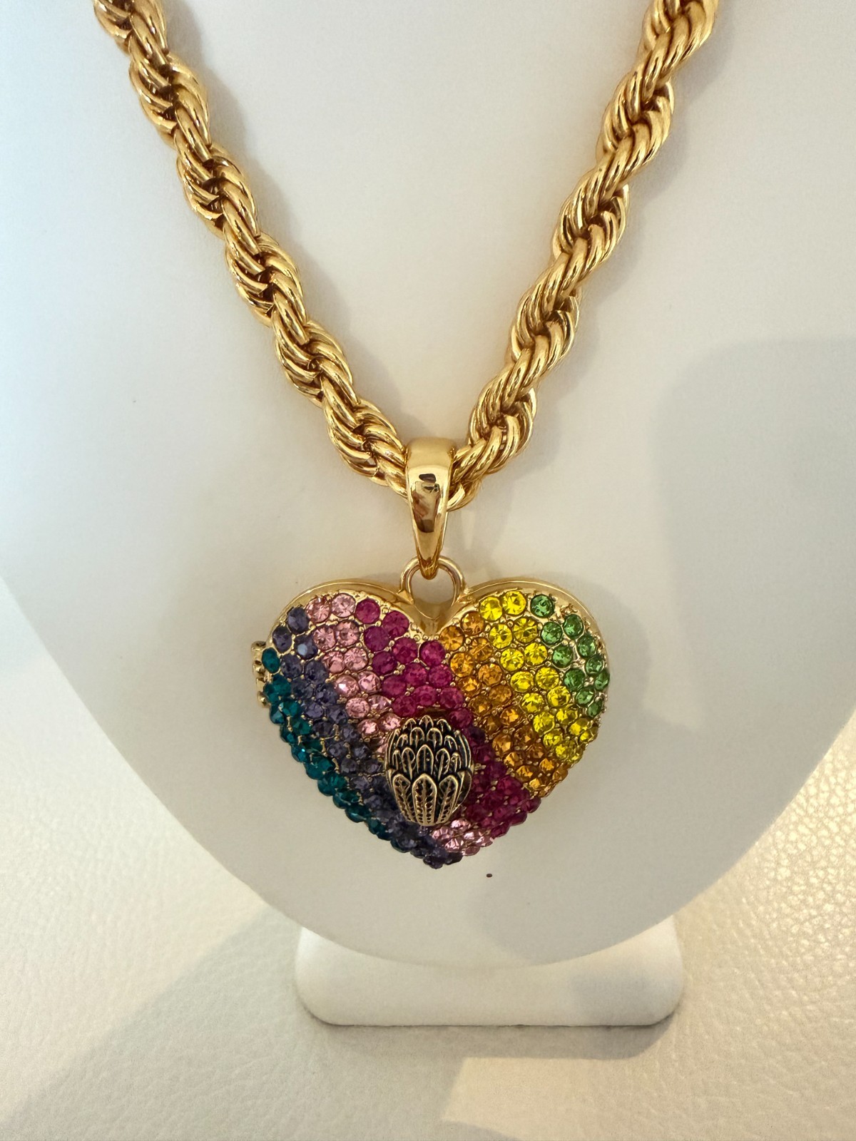 NWT KURT GEIGER LONDON XL CRYSTAL HEART LOCKET NECKLACE & EARRINGS W DUST BAG