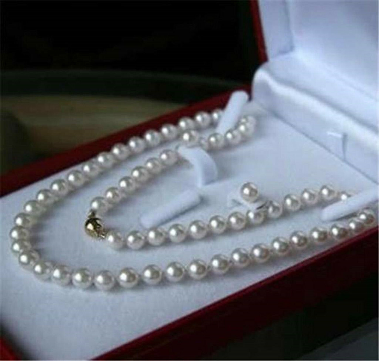 7-8MM Natural White Cultured Pearl Necklace 18″ + Earrings Set