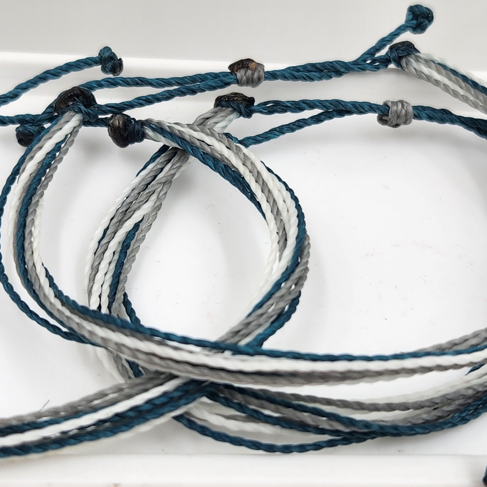 Multi String Bracelet, Adjustable 6-9 inches, Teal Gray White Blue, Friendship
