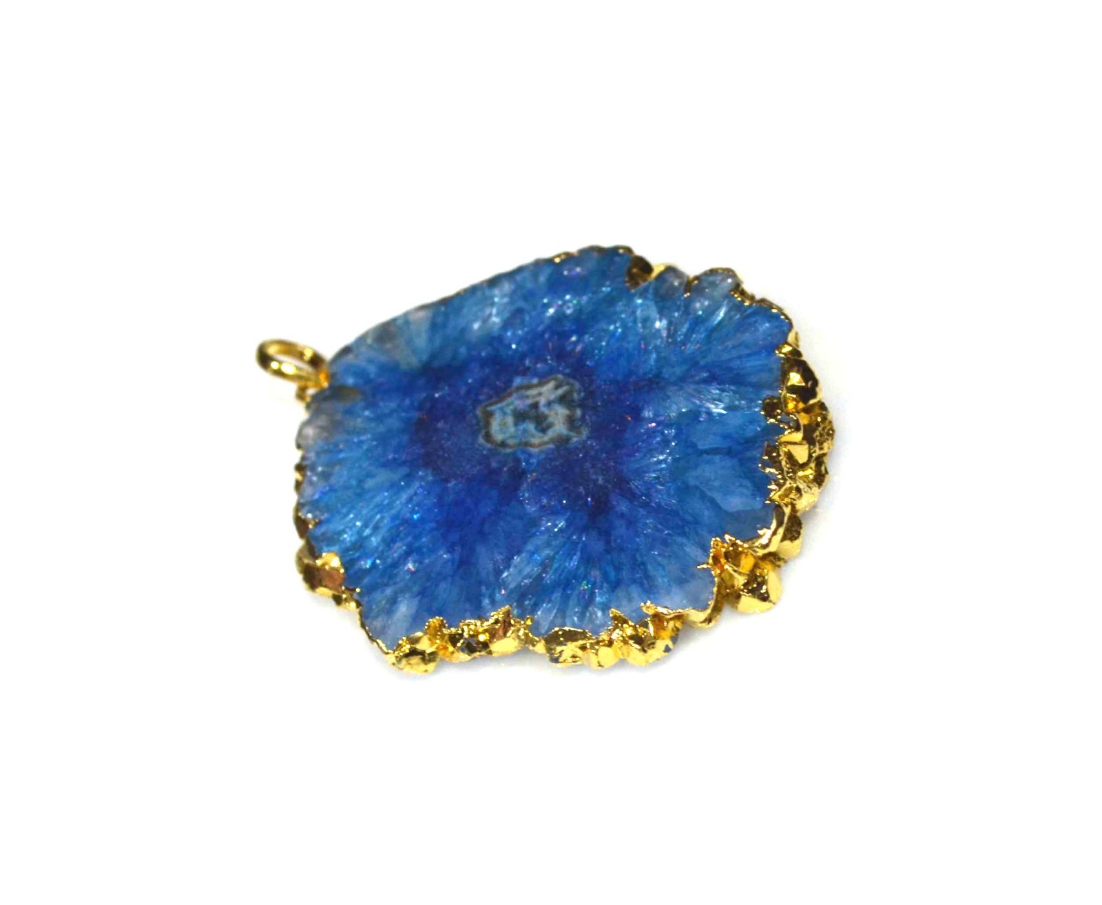 106Cts. Golden Electroplated Blue Crystal Druzy Pendant Agate Gems Jewelry-A825