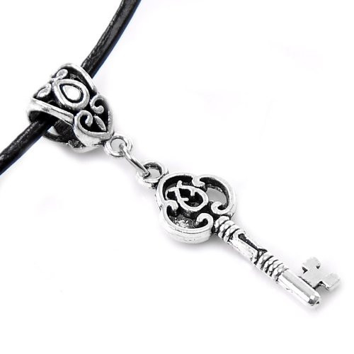 Cowhide Leather Necklace with Dangle Key(locks with Lobster Clasp) 43cm Long