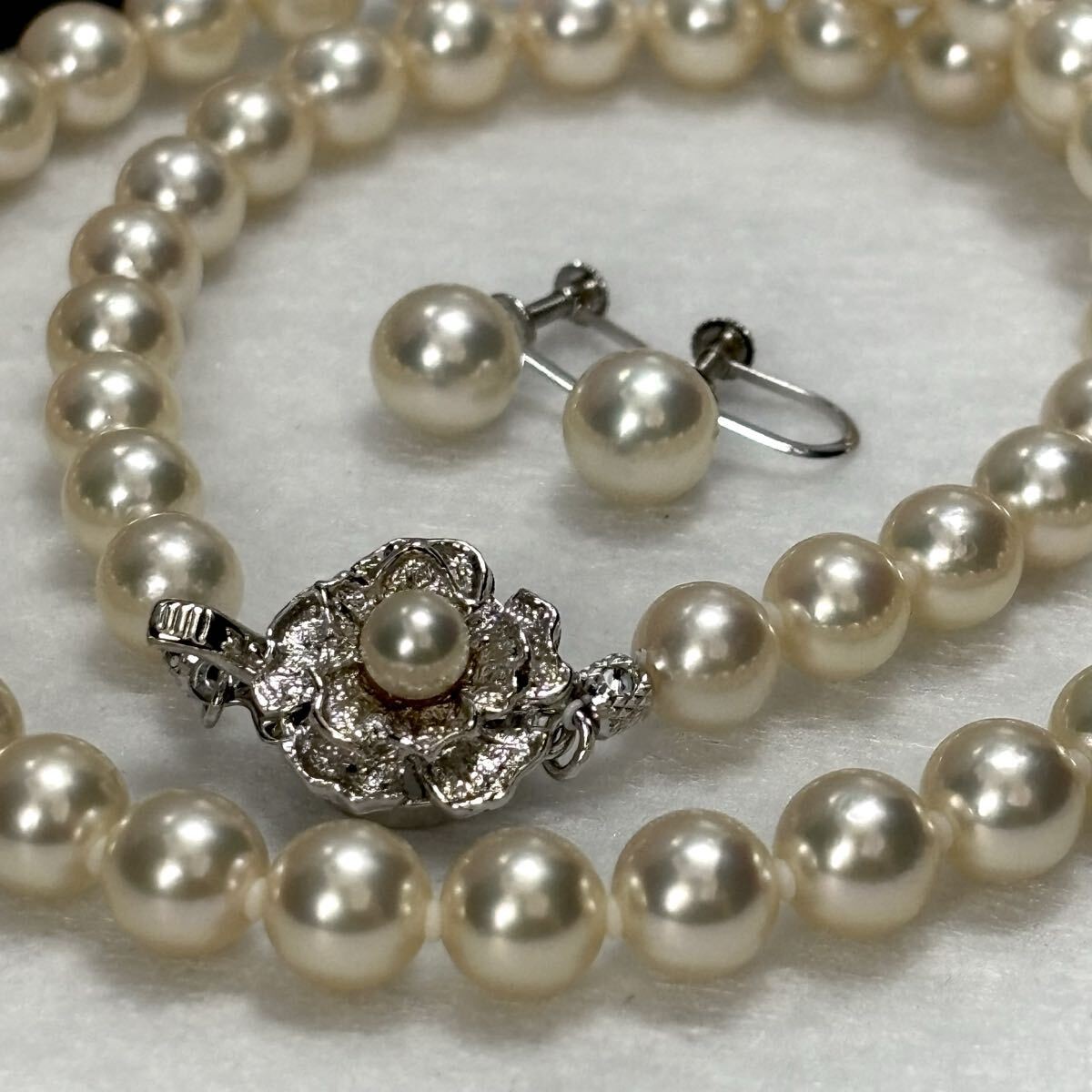 Shinkaken Identification Certificate K14 Akoya Pearl Necklace Earrings White Fro