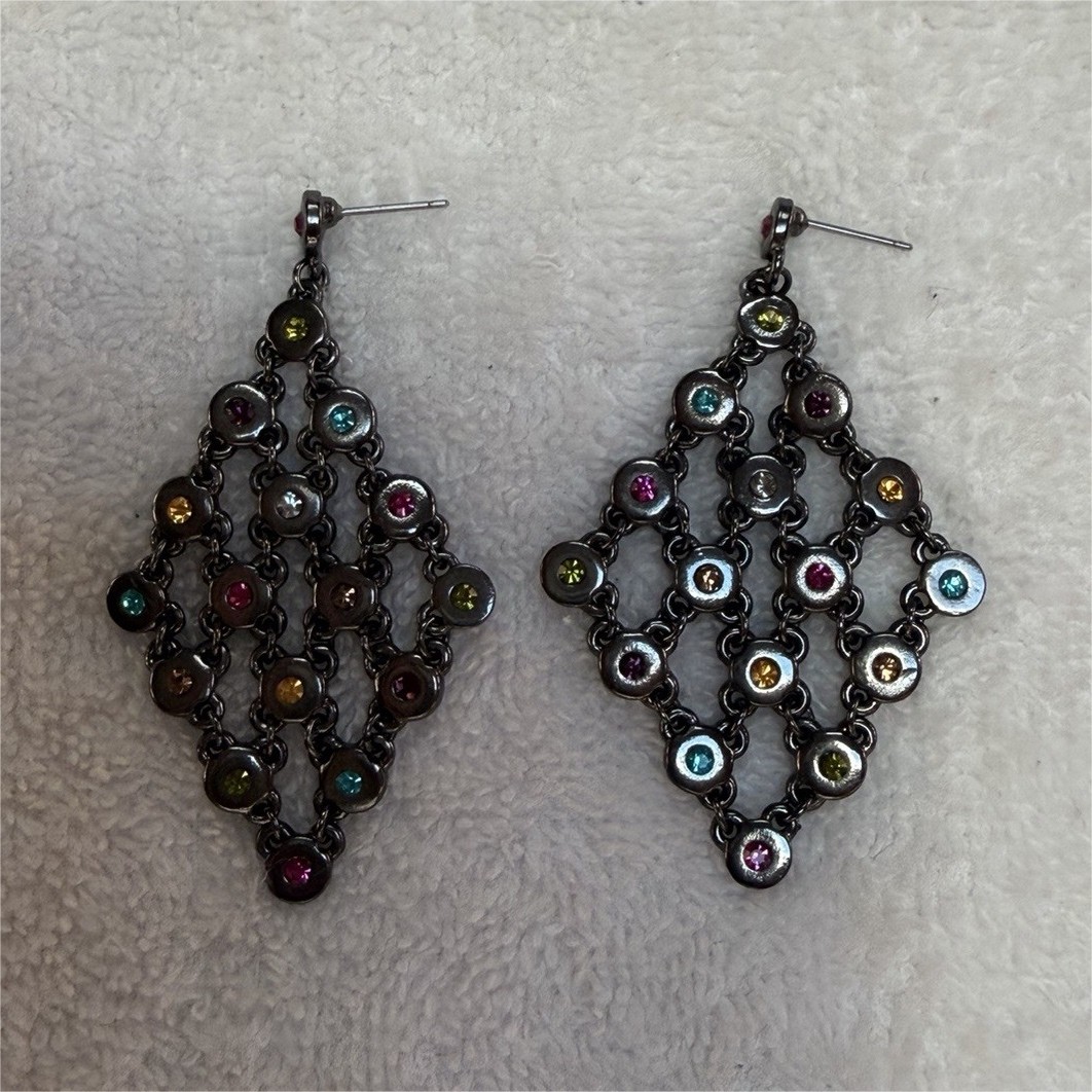 Multicolor Crystal Diamond Shape Dangle/Drop Earrings Butterfly Back Nickel-Free