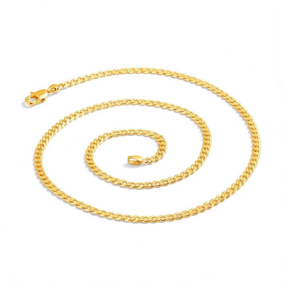 Flat & Thin 18K-GP 925 Sterling Silver 4mm Cuban Link Chain Necklace Curb Chain