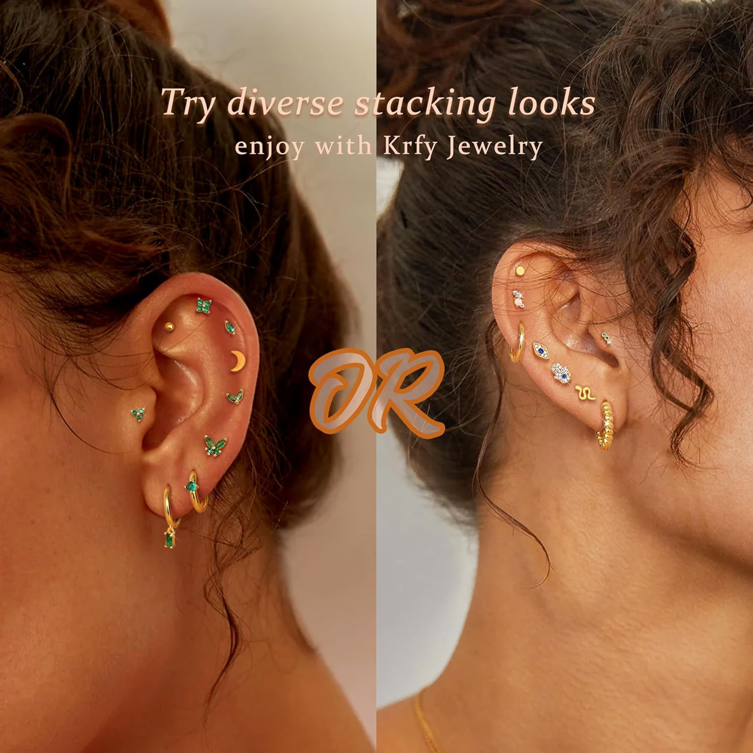 25Pcs/17 Pairs Hypoallergenic Surgical Steel Earrings for Sensitive Ears 14K Gol