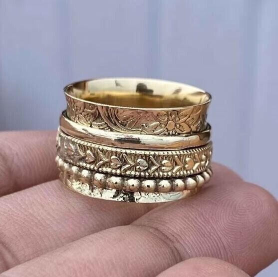 Solid Brass Ring Handmade Jewelry Pure Brass Mediation Women Ring All Size SR610