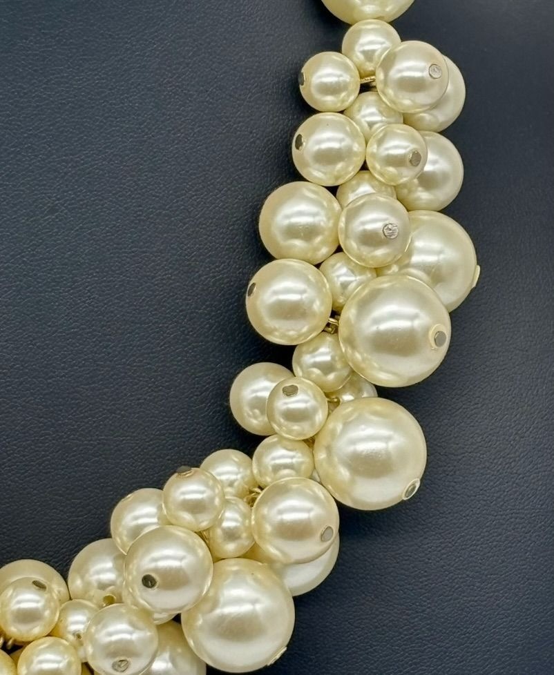 Faux Pearls Cluster Statement Collar Necklace Cream Silver-Tone Adjustable Clasp