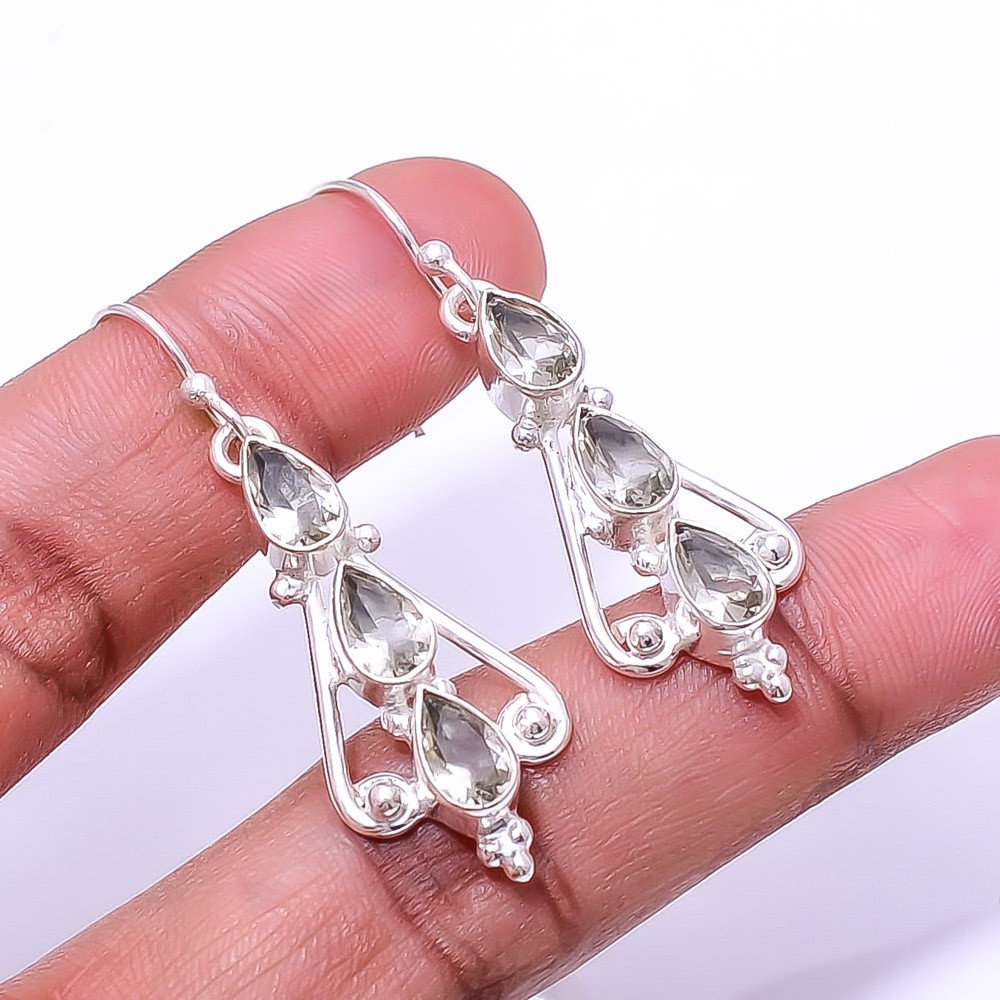 Smokey Multi Collet 925 Sterling Silver Earring 1.95″ E22, Christmas Gift