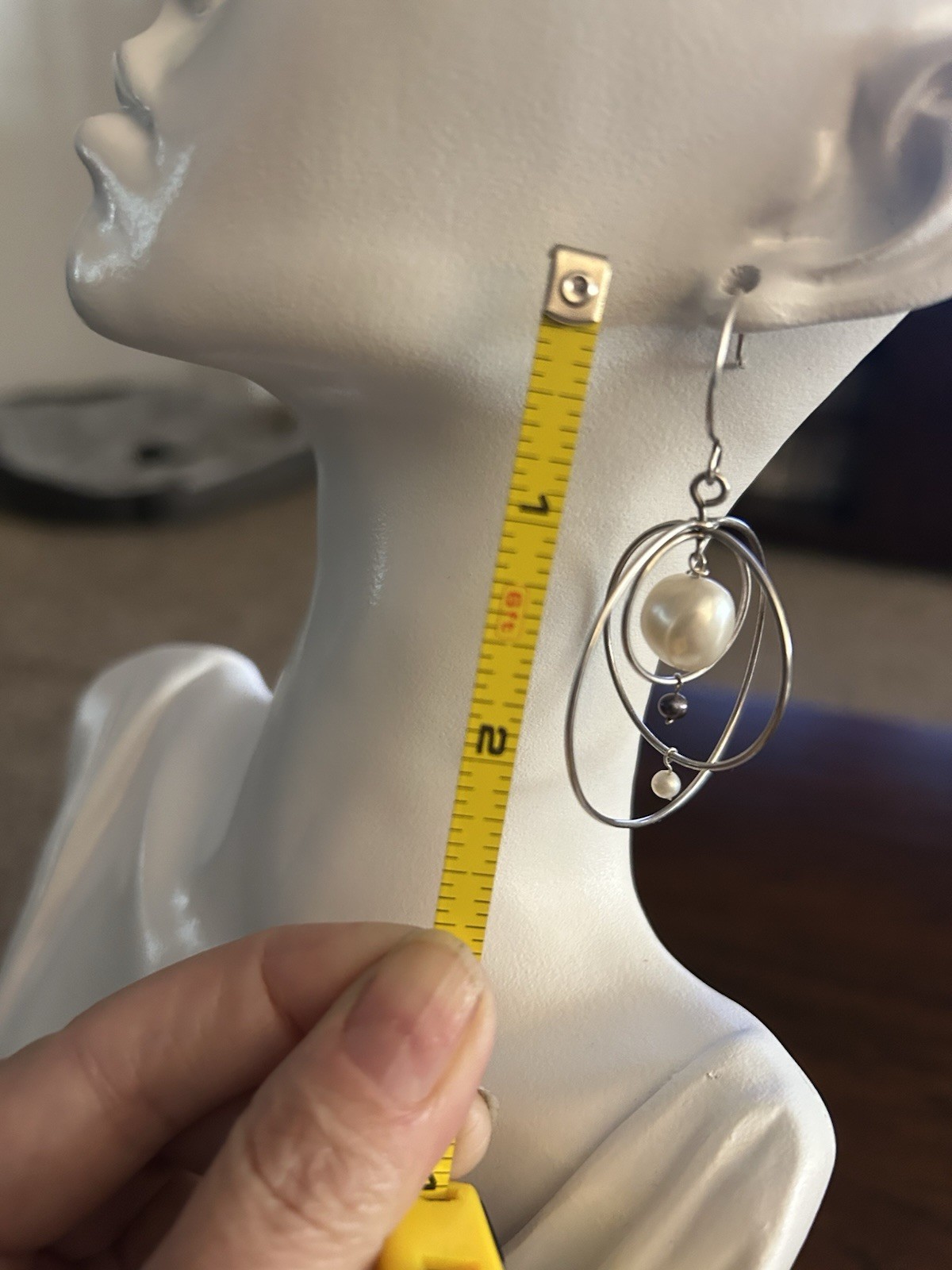 Hand Made Sterling silver Circle Multi Hoop Dangle Fresh water pearl Earrings.