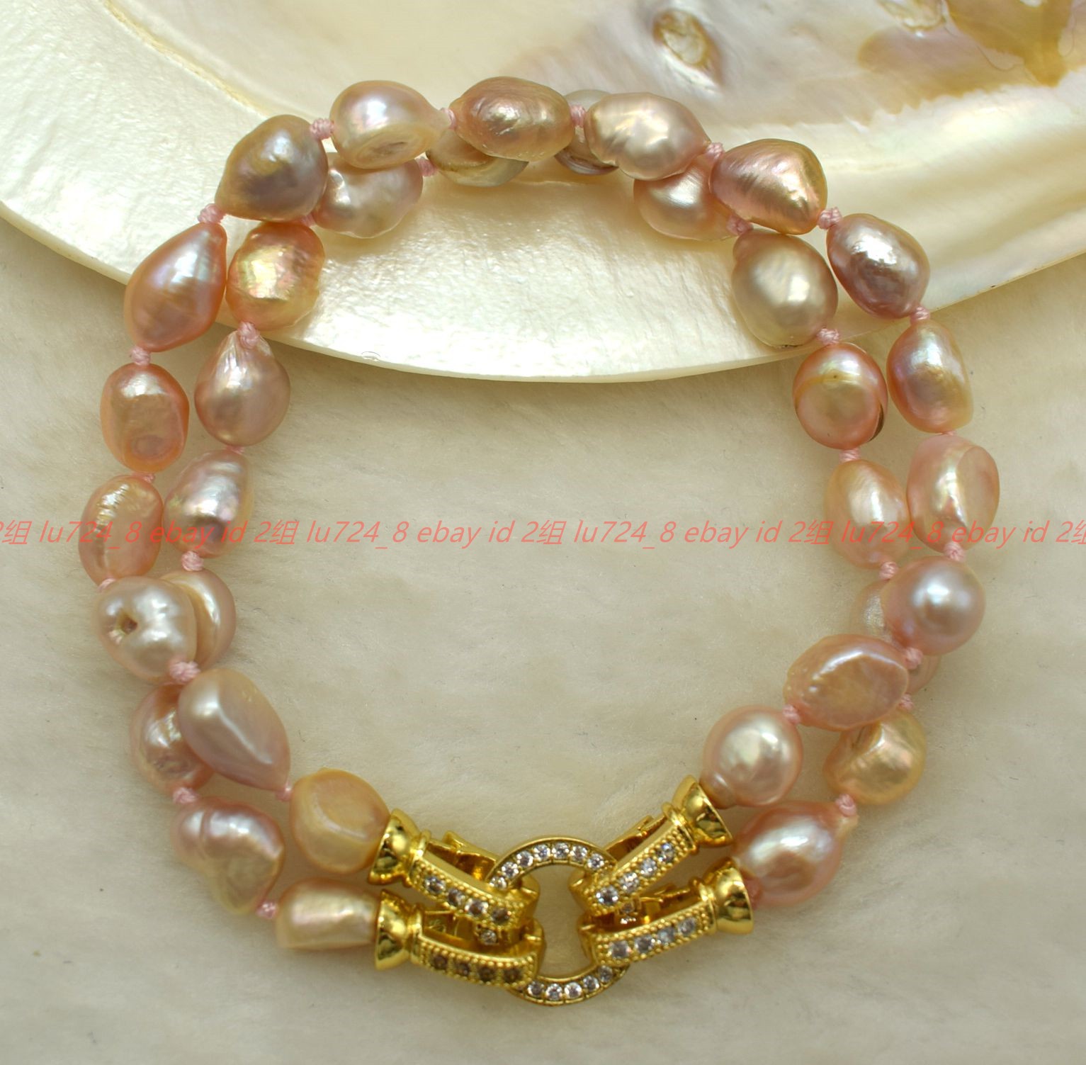 Charming Natural 2 Row 7-8/8-9mm Purple Baroque Pearl Beads Bracelet 7-9in