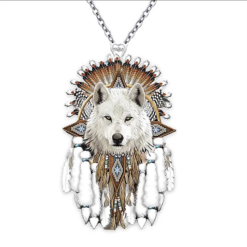 Jewelry Native American White Wolf Wolves Nature Pendant Necklace
