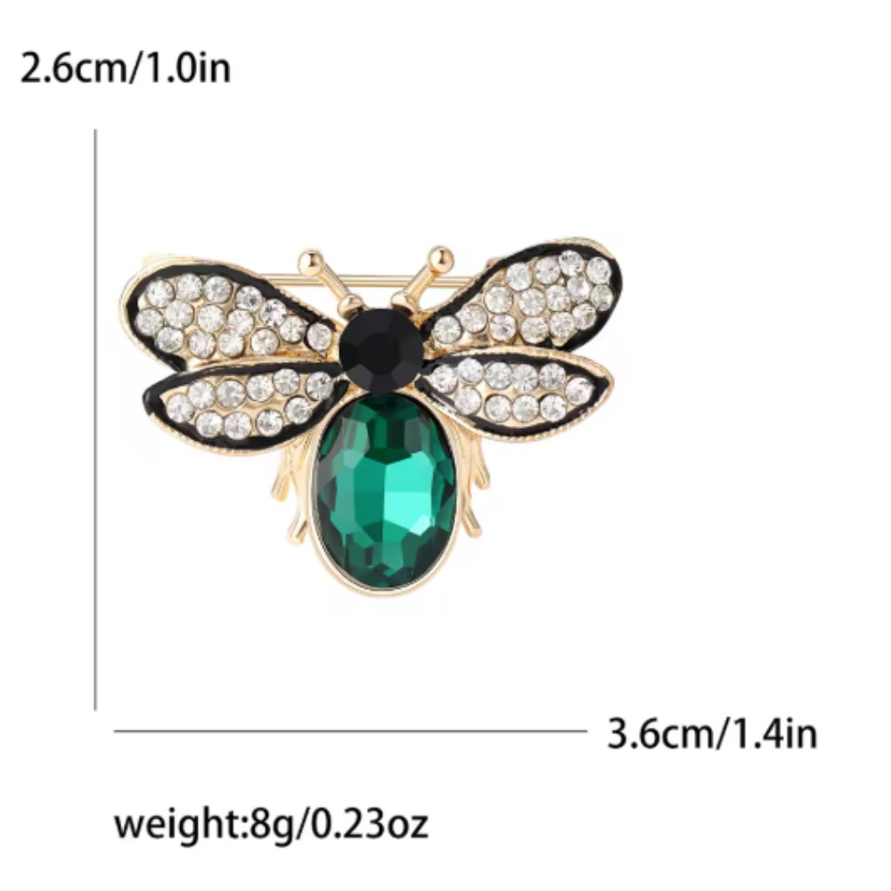 Cute Green Crystal Bee Gold Brooch Pin – Rhinestone Insect Jewelry Summer Gift