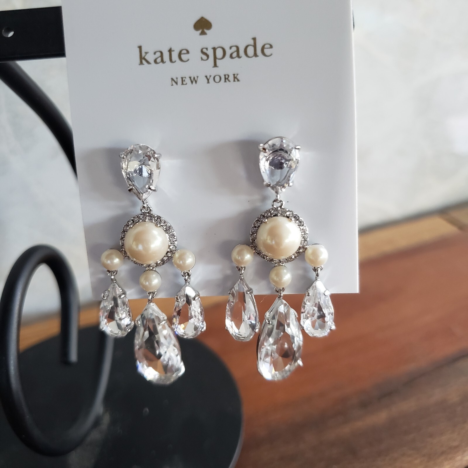 kate spade -Glitz and Glam -Pearl & Crystal Chandelier Earrings Cream/Silver-NWT