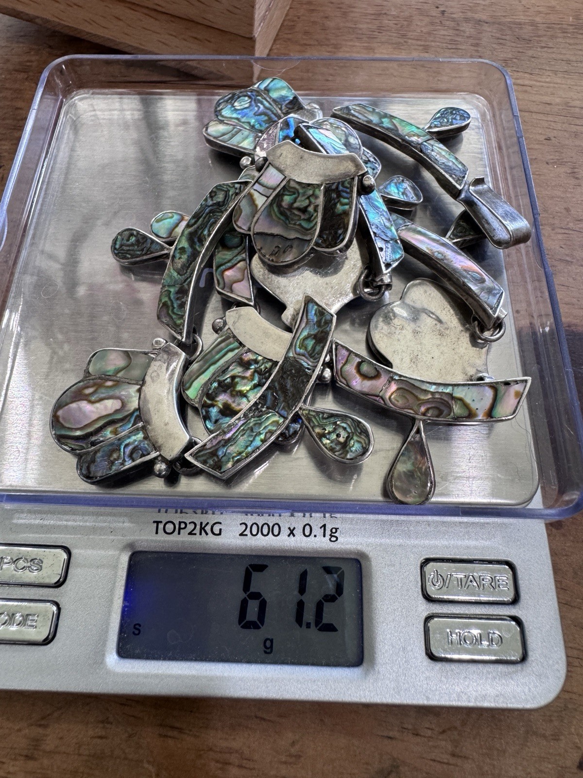 Sterling Silver Abalone Shell Inlay Statement Choker Necklace, 61.2 g