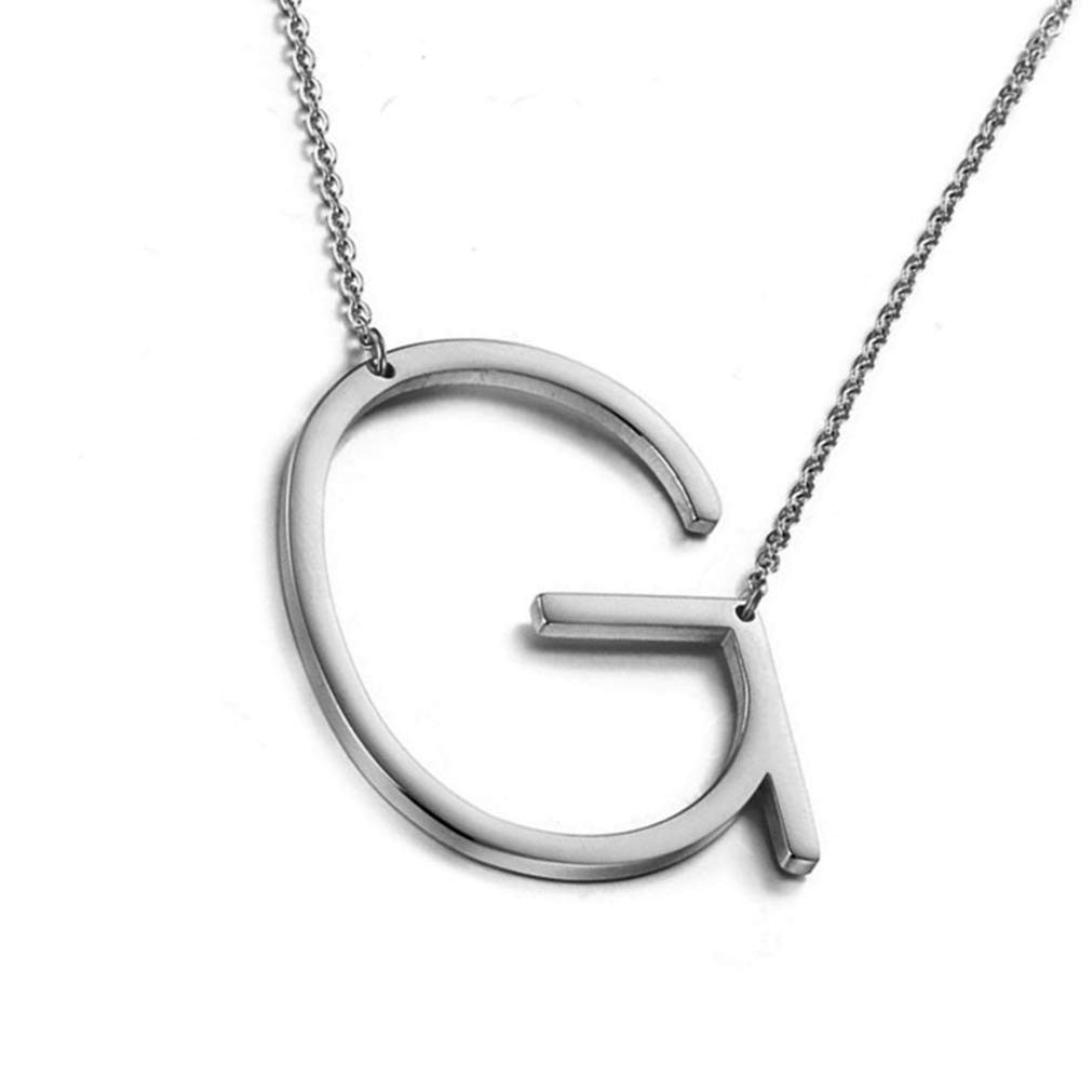 Sideways Initial Necklace Stainless Steel Silver Large Big Letter U Pendant N…
