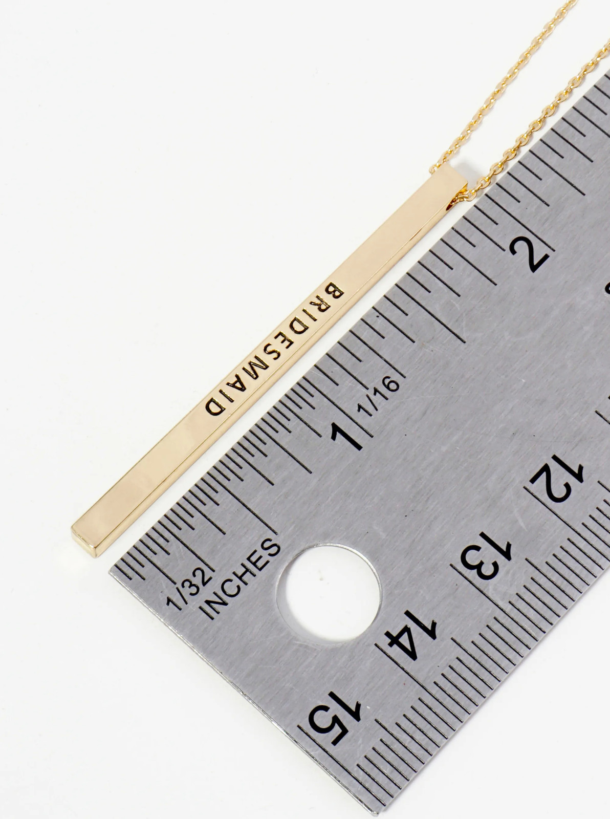 Brass Vertical Bar Necklace Engraved Bridesmaid, 17in, Gold or Silver Tone
