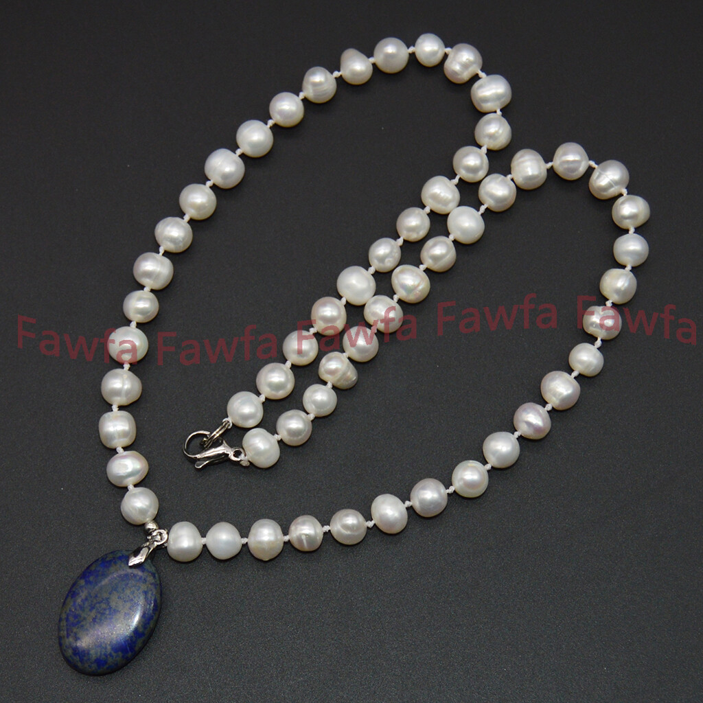 Natural 6-11mm White Freshwater Baroque Pearl Beaded Gems Pendant Necklace 18”