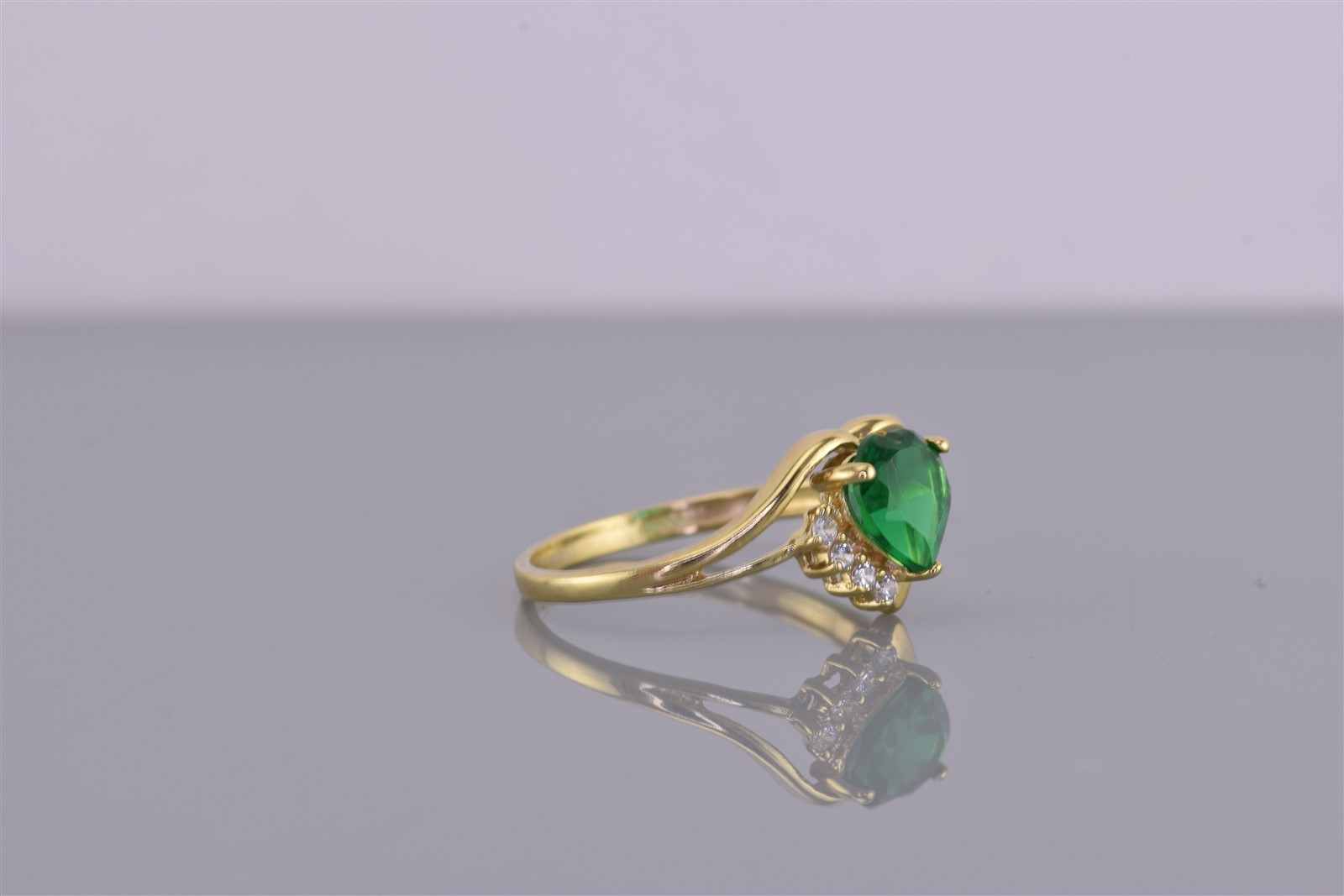 Gold Sterling Silver Green Heart Solitaire Accented Swirled Band Ring 925 Sz: 7
