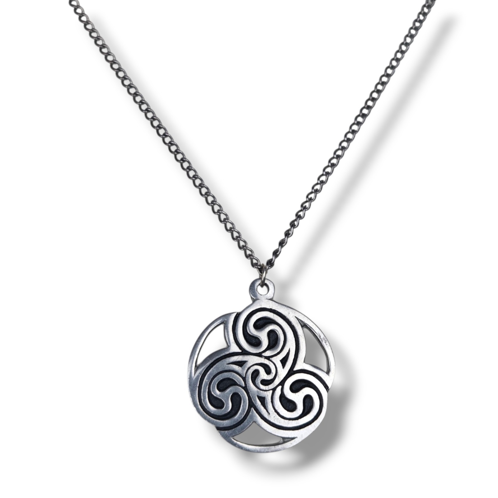 St Justin Celtic Triscele Pendant Necklace Pewter Irish Heritage Jewelry Knot