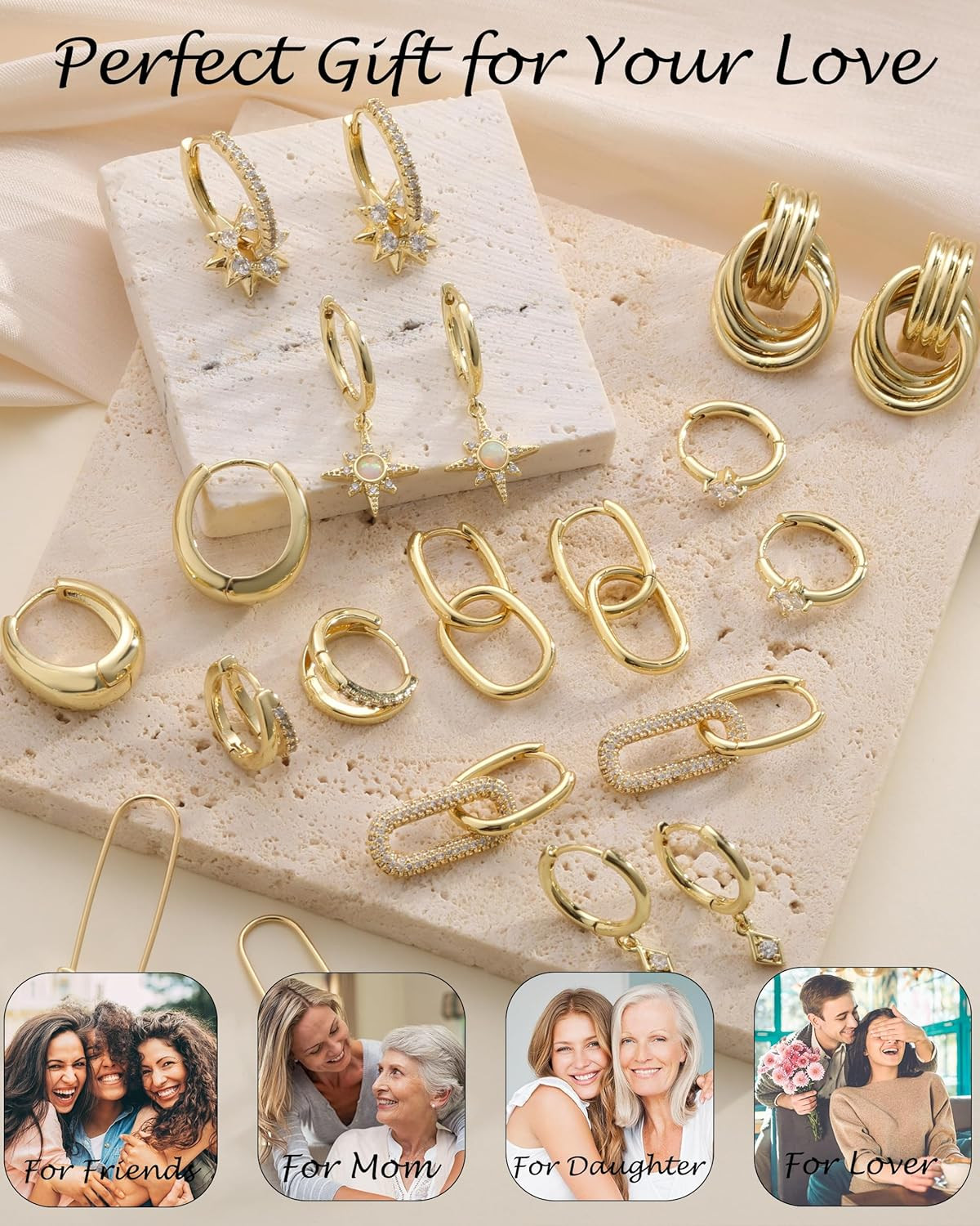 Gold Earrings for Women Trendy Dainty Paperclip Link Drop Dangle Earrings 14K Go