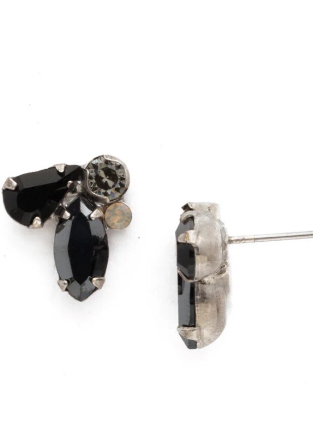 Sorrelli “Vervain Cluster” Dark Black Crystal Pierced Earrings